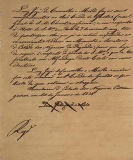 Minuta de nota diplomática enviado em nome de Luiz José de Carvalho e Mello (1764-1826), Ministro...