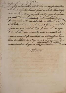 Minuta de nota diplomática enviado em nome de Luiz José de Carvalho e Mello (1764-1826), Ministro...