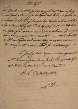 Minuta de nota diplomática enviado no nome de Luiz José de Carvalho e Mello (1764-1826), Ministro...