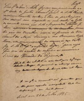 Minuta de nota diplomática enviado em nome de Luiz José de Carvalho e Mello (1764-1826), Ministro...