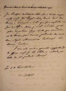 Minuta de nota diplomática escrita em nome de José Bonifácio de Andrada e Silva (1763-1838), Mini...