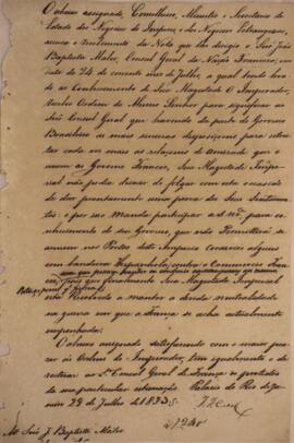 Minuta de nota diplomática escrita em nome de José Bonifácio de Andrada e Silva (1763-1838), Mini...