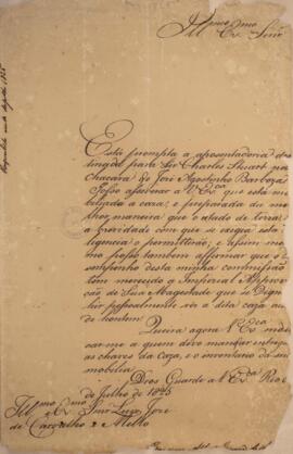 Ofício original enviado por Francisco Alberto Teixeira de Aragão (1788-1847) para Luiz José de Ca...