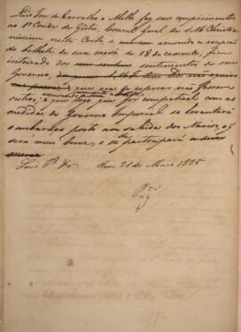 Minuta de nota diplomática enviado em nome de Luiz José de Carvalho e Mello (1764-1826), Ministro...