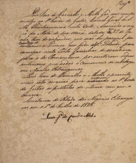 Minuta de nota diplomática enviado em nome de Luiz José de Carvalho e Mello (1764-1826), Ministro...