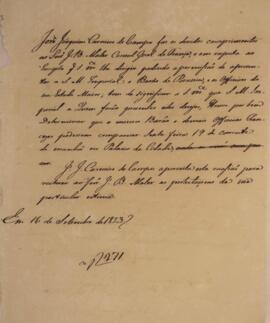 Minuta de nota diplomática escrita em nome de José Joaquim Carneiro de Campos (1768-1836) para Je...