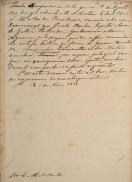 Minuta de nota diplomática endereçada a M. A. Martini (s.d.), com data de 5 de maio de 1831, vers...