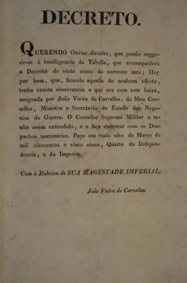 Cópia de decreto com data de 28 de março de 1825, assinado por João Vieira de Carvalho (1781-1847...