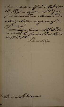 Despacho original com data de 12 de dezembro de 1825 em que João Vieira de Carvalho (1781-1847) c...