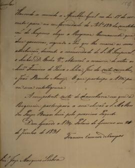 Despacho enviado por Francisco Carneiro de Campos (1765-1842), para José Marques Lisboa (1807-189...