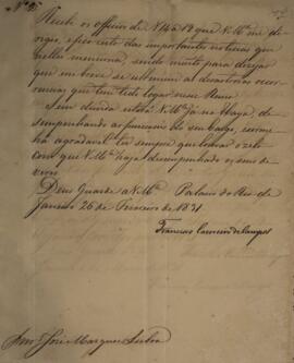 Ofício n.2 enviado por Francisco Carneiro de Campos (1765-1842), para José Marques Lisboa (1807-1...