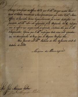 Despacho n.5 enviado por Francisco Vilela Barbosa (1769-1846), o Visconde e Marquês de Paranaguá,...