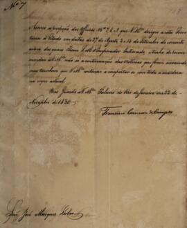 Ofício n.7 enviado por Francisco Carneiro de Campos (1765-1842), para José Marques Lisboa (1807-1...