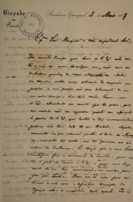 Carta original enviada pelo Bispo do Pará, para António de Alarcão Melo Castro Ataíde Eça Mascare...