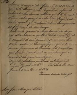 Despacho n.3 enviado por Francisco Carneiro de Campos (1765-1842), para José Marques Lisboa (1807...