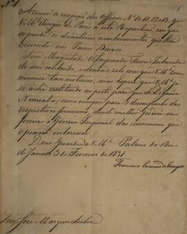 Ofício n.1 enviado por Francisco Carneiro de Campos (1765-1842), para José Marques Lisboa (1807-1...