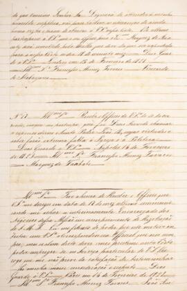 Cópia de ofício enviado por João Antônio Pereira da Cunha (1798-1834), para Francisco Muniz Tavar...