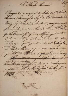 Minuta de nota diplomática dirigida a Nicolás Herrera (1744-1833), com data de 14 de janeiro de 1...