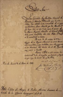 Nota diplomática datada de 8 de fevereiro de 1827 em que José Delavart y Rincón comunica a João S...