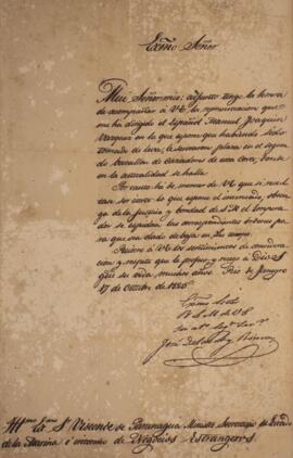 Nota diplomática datada de 17 de outubro de 1825 em que José Delavart y Rincón comunica a Francis...