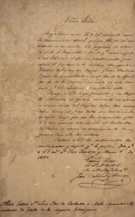 Nota diplomática datada de 5 de março de 1825 em que José Delavart y Rincón comunica a Luiz José ...