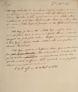 Minuta de nota, datada de 21 de fevereiro de 1831, enviada para Pietro Ostini (1775-1849), arcebi...