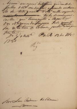 Minuta de despacho escrita no Palácio do Rio de Janeiro, com data de 13 de setembro de 1828, ende...