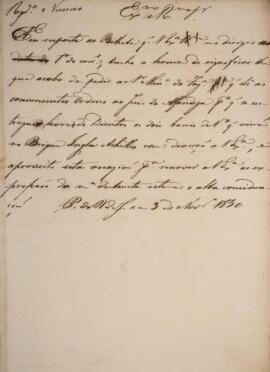 Minuta de nota, datada de 3 de novembro de 1830, enviada em nome do Ministro e Secretário de Esta...