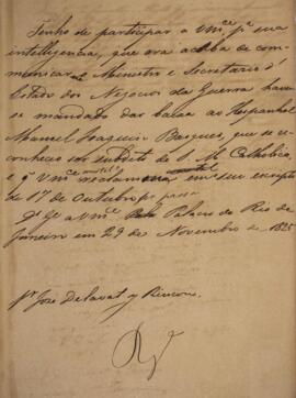 Minuta de nota diplomática produzida por Luiz José de Carvalho e Mello (1764-1826), Visconde de C...