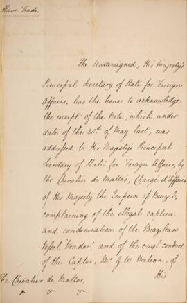 Nota diplomática n.9 datada do dia 10 de dezembro de 1830, de Henry Temple (1794-1865), 3.º Visco...