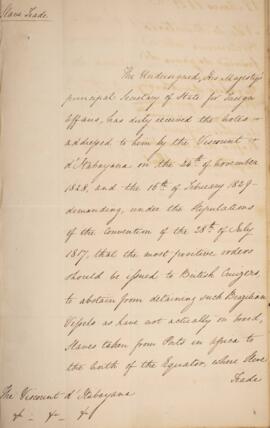 Nota diplomática datada do dia 17 de março de 1829, de George Hamilton-Gordon (1784-1860), 4° Con...