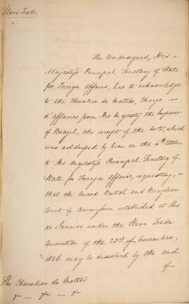 Nota diplomática datada do dia 10 de dezembro de 1830, de Henry Temple (1794-1865), 3.º Visconde ...