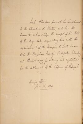 Nota diplomática, datada do dia 16 de junho de 1830, de George Hamilton-Gordon (1784-1860), 4° Co...