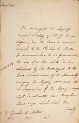 Nota diplomática datada do dia 5 dezembro de 1829, de George Hamilton-Gordon (1784-1860), 4° Cond...