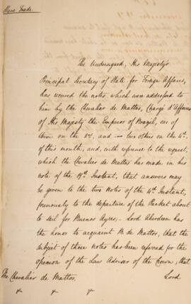 Nota diplomática datada do dia 23 de outubro de 1830, de George Hamilton-Gordon (1784-1860), 4° C...