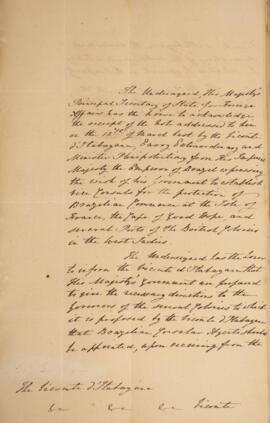 Nota diplomática datada do dia 14 de maio de 1829, de George Hamilton-Gordon (1784-1860), 4° Cond...