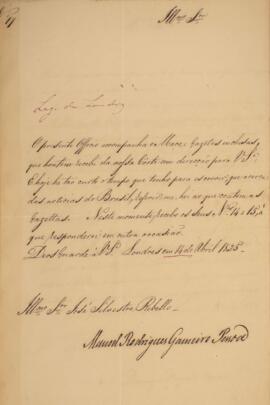 Despacho original enviado por Manuel Rodrigues Gameiro Pessoa (s.d.-1846), Visconde de Itabayana,...