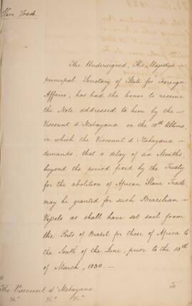 Nota diplomática datada do dia 18 de março de 1829, de George Hamilton-Gordon (1784-1860), 4° Con...