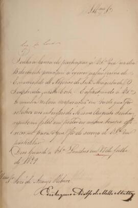 Despacho original enviado por Eustáquio Adolfo de Mello Mattos (1795- s.d.) para José de Araújo R...