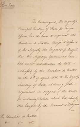 Nota diplomática datada do dia 22 de dezembro de 1830, de Henry Temple (1794-1865), 3.º Visconde ...