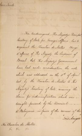 Nota diplomática n.14 datada do dia 10 de dezembro de 1830, de Henry Temple (1794-1865), 3.º Visc...