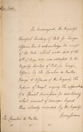 Nota diplomática n.17 datada do dia 10 de dezembro de 1830, de Henry Temple (1794-1865), 3.º Visc...