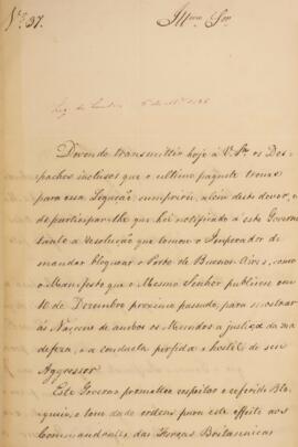 Despacho original enviado por Manuel Rodrigues Gameiro Pessoa (s.d.-1846), Barão de Itabayana, pa...