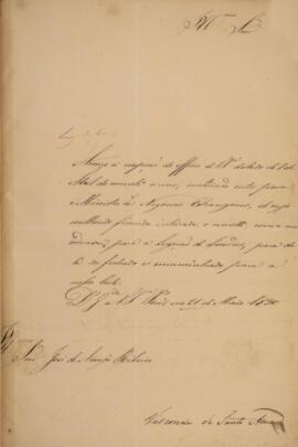 Aviso original enviado por João Carlos Pereira de Almeida (1806-1866), Visconde de Santo Amaro, p...