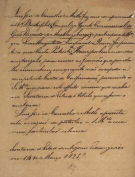 Minuta de despacho, datada de 14 de março de 1825, escrito em nome de Luiz José de Carvalho e Mel...