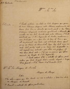 Ofício original, datado de 31 de dezembro de 1829, enviado por Francisco Afonso de Meneses de Sou...