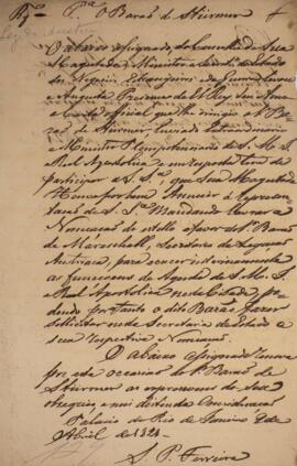 Minuta de ofício assinado por Silvestre Pinheiro Ferreira (1769 – 1846), Ministro e Secretário de...