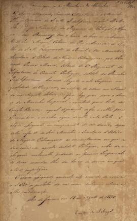 Nota diplomática enviada por Manuel de Assis de Mascarenhas (1805-1867), Conde de Sabugal, para M...