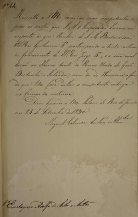 Cópia de despacho n.44 enviado por Miguel Calmon du Pin e Almeida (1794-1865), Marquês de Abrante...