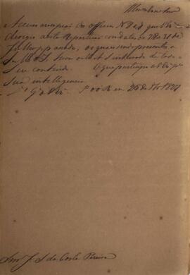 Minuta de despacho enviado para José Saturnino da Costa Pereira (1771-1852), com data de 26 de ou...